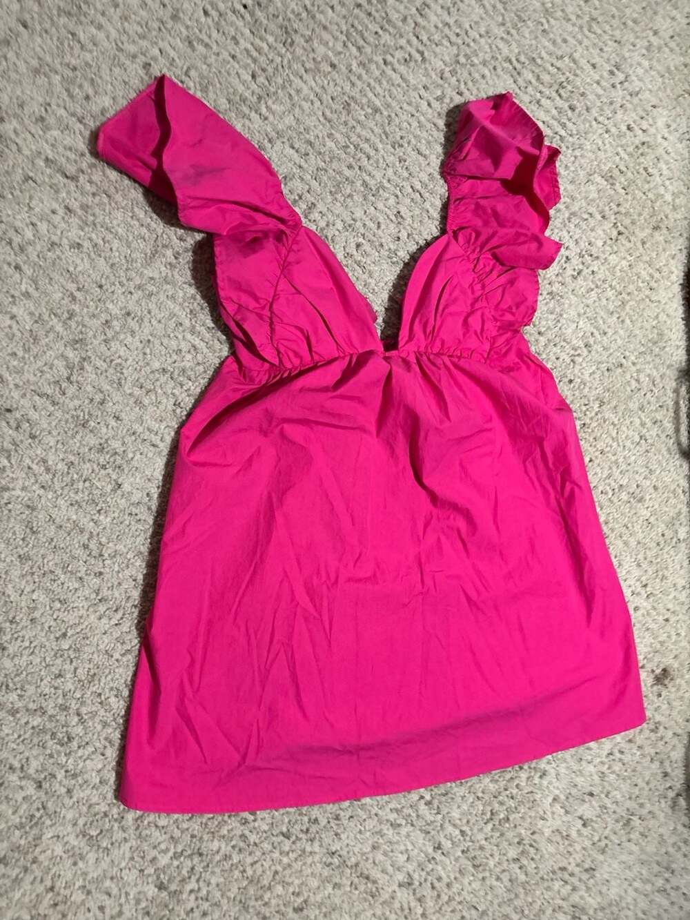 y&i Hot Pink Ruffle Sleeve Tie Back Plunge Babydoll Mini Dress